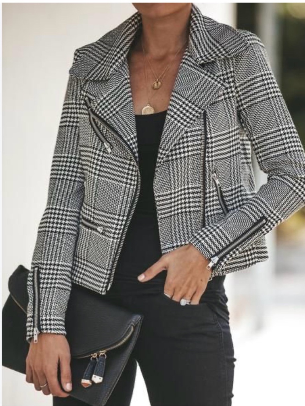 Vici Plaid Moto Jacket - Black & White